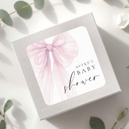 Pegatina Cuadrada Elegant Pink Bow Baby Shower