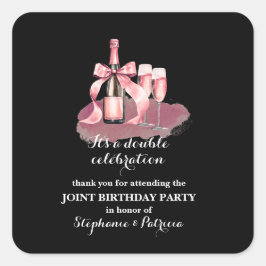 Pegatina Cuadrada Elegant Pink Double Celebration Joint Birthday