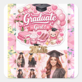 Pegatina Cuadrada Elegant Pink Floral Graduation Party baner