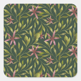 Pegatina Cuadrada Elegant Pink Flower Pattern on Dark Background
