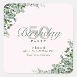 Pegatina Cuadrada Elegant Pink Green Flower Women's 50th Birthday 