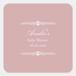 Pegatina Cuadrada Elegant Pink Regency Style Baby Shower 
