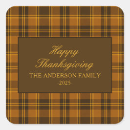 Pegatina Cuadrada Elegant Plaid Thanksgiving Classic Custom Favor
