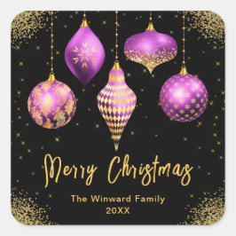 Pegatina Cuadrada Elegant Purple and Gold Ornament Christmas