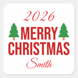 Pegatina Cuadrada Elegant Red Green Custom Square Merry Christmas