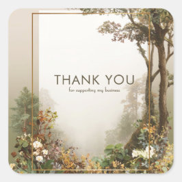 Pegatina Cuadrada Elegant Rustic Autumn Forest Gold Frame