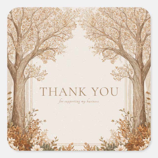 Pegatina Cuadrada Elegant Rustic Brown Tree Arch White Floral (Anverso)