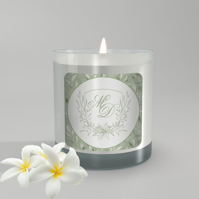 Pegatina Cuadrada Elegant Sage Green Botanical Crest Wedding (Subido por el creador)