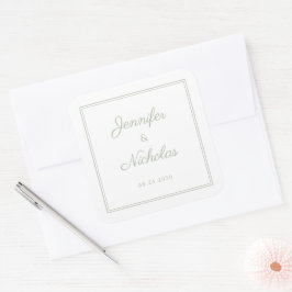 Pegatina Cuadrada Elegant Sage Green Script Wedding