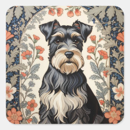 Pegatina Cuadrada Elegant Schnauzer William Morris Inspired Floral