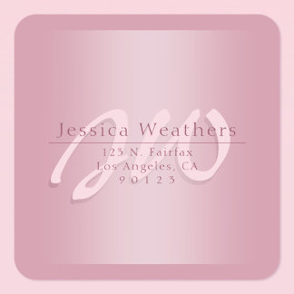 Pegatina Cuadrada Elegant Script Monogram Mauve Ombre Return Address