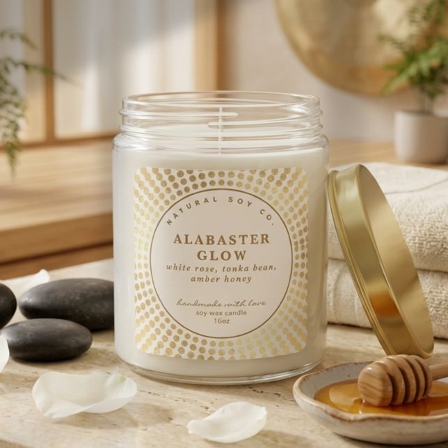 Pegatina Cuadrada Elegant Shiny Gold Neutral Circle Soy Bean Candle (Elegant Shiny Gold Neutral Circle Soy Bean Candle Square Sticker)