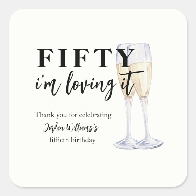 Pegatina Cuadrada Elegant Simple I'm Loving It 50th Birthday (Anverso)