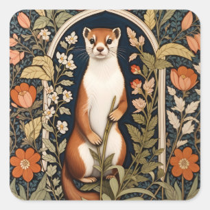 Pegatina Cuadrada Elegant Stoat Floral Inspirado en William Morris
