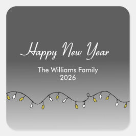 Pegatina Cuadrada Elegant String Lights Happy New Year's 2026