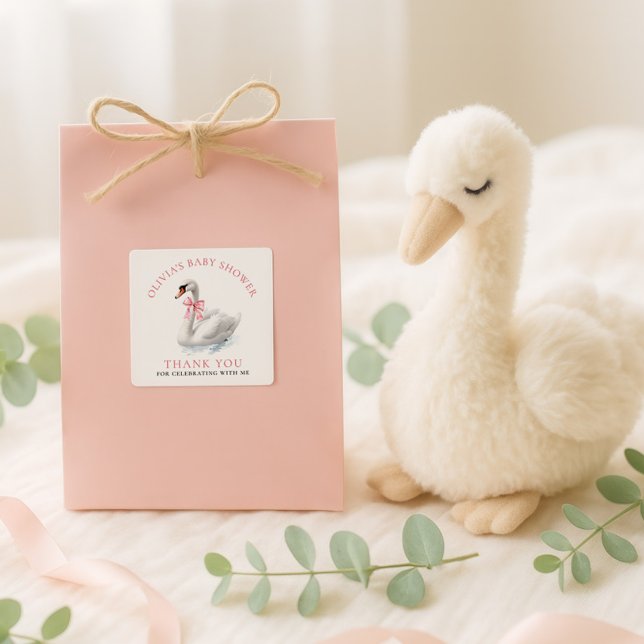 Pegatina Cuadrada Elegant Swan Thank You Baby Shower  (Subido por el creador)