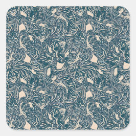 Pegatina Cuadrada Elegant Teal Botanical Swirl Seamless Pattern