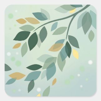 Pegatina Cuadrada Elegant Translucent Green and Gold Leaves