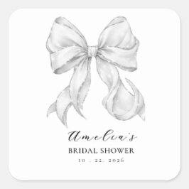 Pegatina Cuadrada Elegant, tying the knot bridal shower white bow.