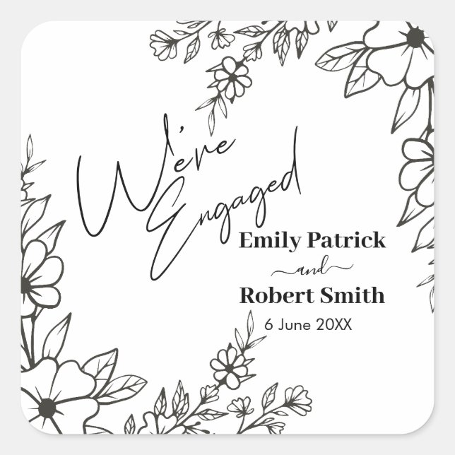 Pegatina Cuadrada Elegant Typography we're engaged (Anverso)
