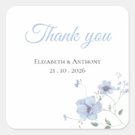Pegatina Cuadrada Elegant Watercolor Floral Botanical Wedding Favor