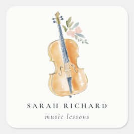 Pegatina Cuadrada Elegant Watercolor Guitar Musician Music Teacher
