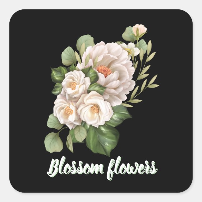 Pegatina Cuadrada Elegant white floral bouquet with green leaves (Anverso)