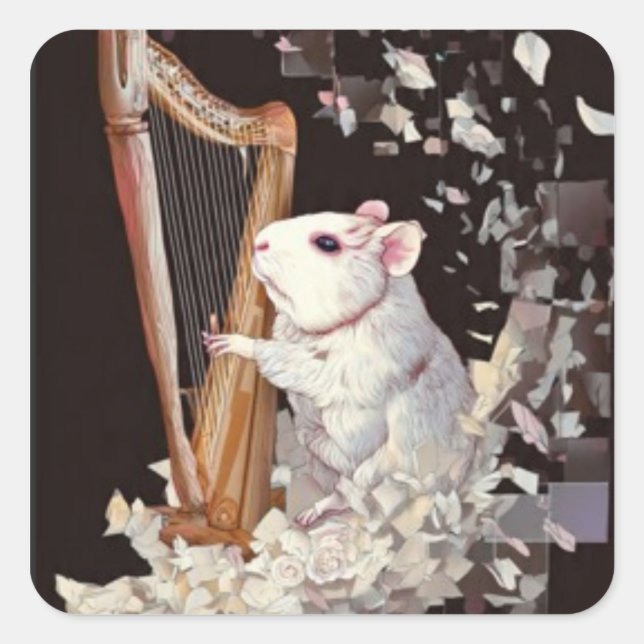 Pegatina Cuadrada Elegant White Rat Sticker – Fantasy Design (Anverso)