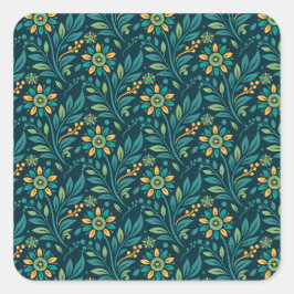 Pegatina Cuadrada Elegant Yellow and Teal Floral Pattern Design