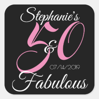 Pegatina Cuadrada Elegante 50 y fabuloso cumpleaños personalizado