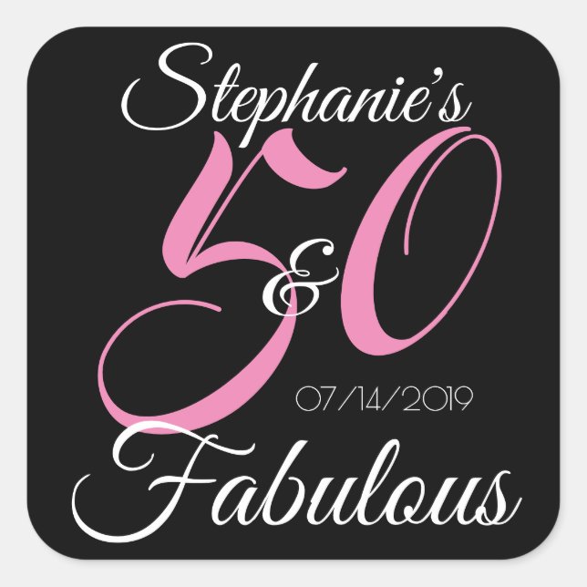 Pegatina Cuadrada Elegante 50 y fabuloso cumpleaños personalizado (Anverso)