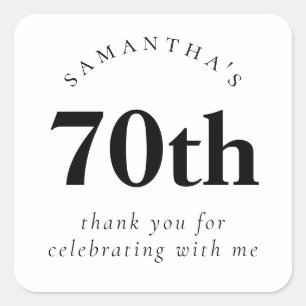 Pegatina Cuadrada Elegante 70.º Fiesta Negro y Blanco Gracias