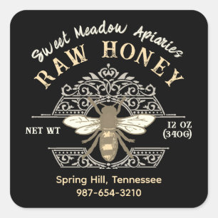 Pegatina Cuadrada Elegante abeja de miel en filamentos franceses mie