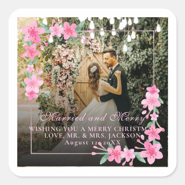 Pegatina Cuadrada Elegante acuarela 1 Navidades de fotografía Rubor  (Anverso)