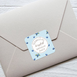 Pegatina Cuadrada Elegante acuarela Blue Berry Primera fiesta de cum