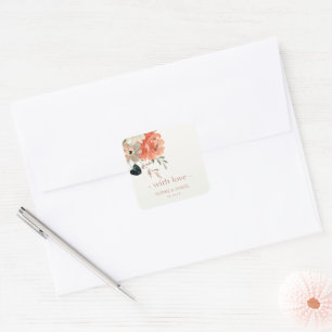 Pegatina Cuadrada Elegante acuarela floral Boda con amor