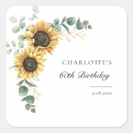 Pegatina Cuadrada Elegante acuarela Floral Fiesta de cumpleaños núme