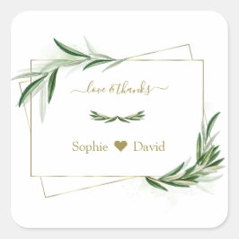 Pegatina Cuadrada Elegante acuarela Olive Greenery Gold Boda