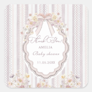 Pegatina Cuadrada Elegante acuarela pastel flor silvestre lazo encaj