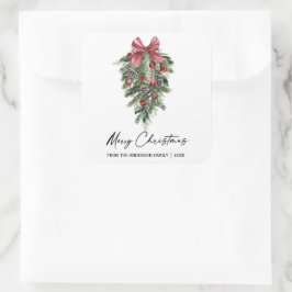 Pegatina Cuadrada Elegante acuarela Pines Calligraphy Ink Navidades