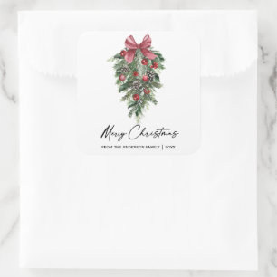 Pegatina Cuadrada Elegante acuarela Pines Calligraphy Ink Navidades