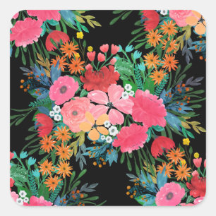 Pegatina Cuadrada Elegante acuarela rosa Floral Bouquet Diseño