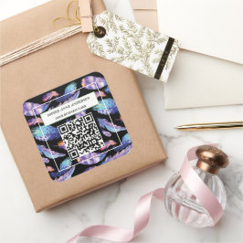 Pegatina Cuadrada Elegante acuarela tiñe tu lema de logotipo