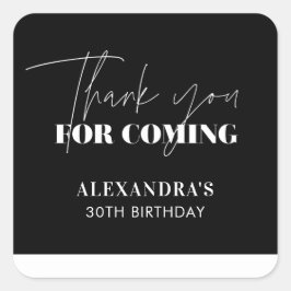 Pegatina Cuadrada Elegante agradecimiento de cumpleaños en negro y b