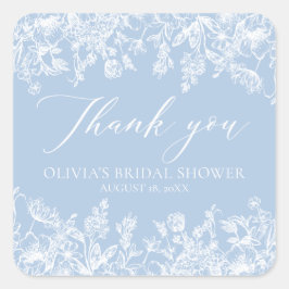 Pegatina Cuadrada Elegante Algo Azul Bridal Shower Gracias