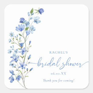 Pegatina Cuadrada Elegante Algo Azul Flor Silvestre Ducha Bridal