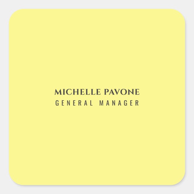 Pegatina Cuadrada Elegante Amarillo Claro Simple Plano Profesional (Anverso)
