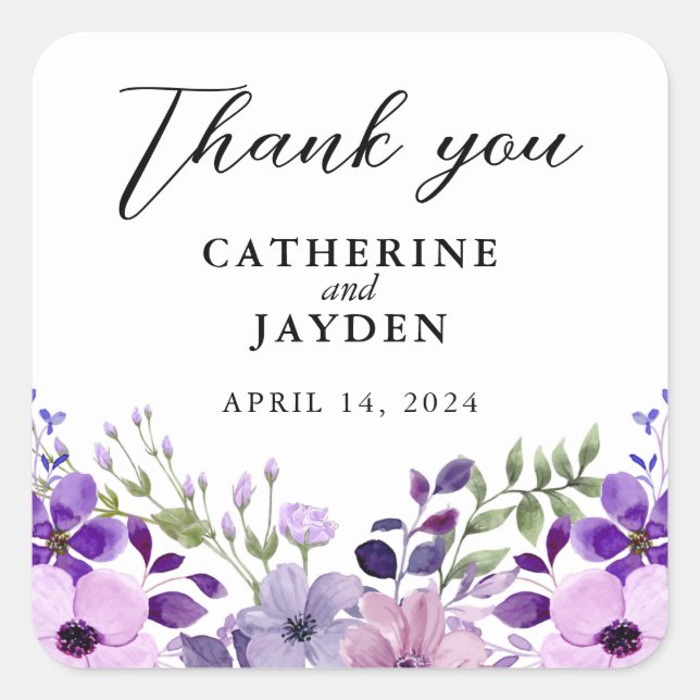 Pegatina Cuadrada Elegante amor púrpura (Anverso)