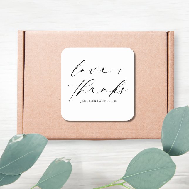 Pegatina Cuadrada Elegante amor y gracias guión Boda blanco negro (Subido por el creador)
