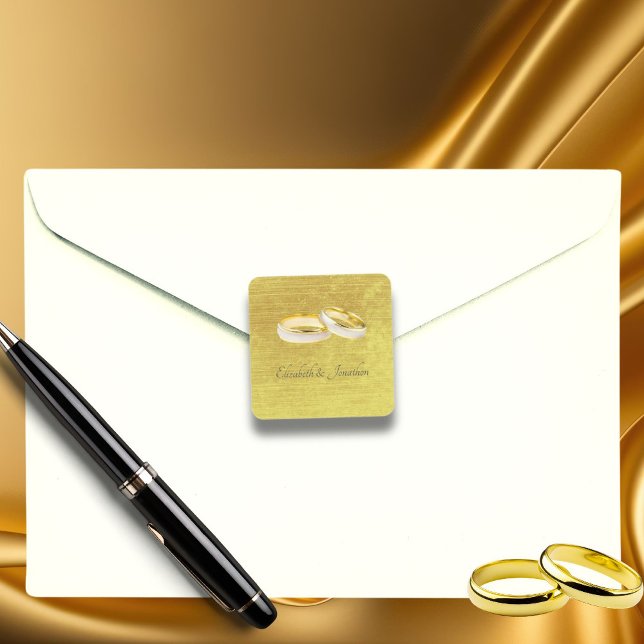 Pegatina Cuadrada Elegante Anillos Boda simple (Subido por el creador)